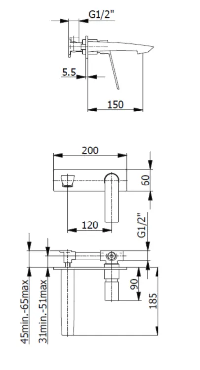 Bateria umywalkowa podtynkowa 20x6 cm Demm Sleek 9918 czarny mat