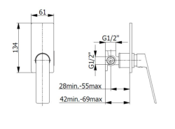 Bateria prysznicowa podtynkowa 1-drożna 6x13,4 cm Demm Sleek 9940 czarny mat
