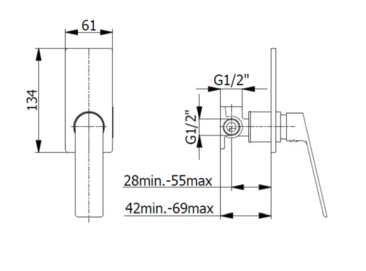 Bateria prysznicowa podtynkowa 1-drożna 6x13,4 cm Demm Sleek 9940 czarny mat