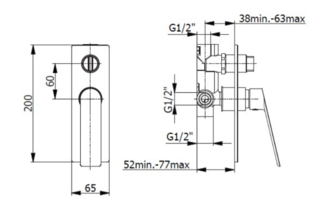 Przejdź do produktu Bateria prysznicowa podtynkowa 2-drożna 6,5x20 cm z przełącznikiem Demm Sleek 9950 czarny mat