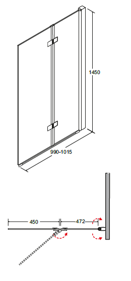 Parawan nawannowy 2-skrzydłowy 100x145 cm Besco Lumix rys. tech.