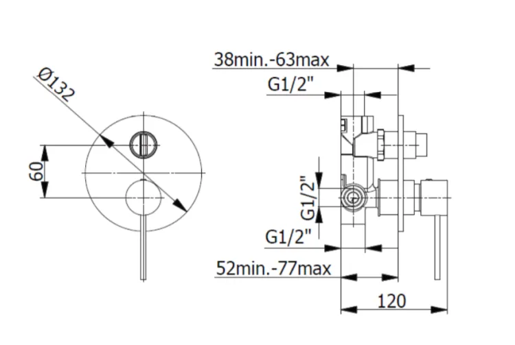 Bateria prysznicowa podtynkowa 13 cm 2-drożna z przełącznikiem Demm Spike 6850 chrom