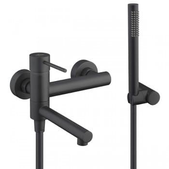 Przejdź do produktu Bateria prysznicowo-wannowa 17 cm z rączką prysznicową i wężem kompletna Demm Spike 6800 czarny mat