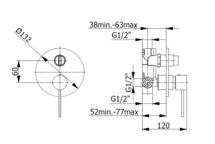 Bateria prysznicowa podtynkowa 13 cm 2-drożna z przełącznikiem Demm Spike 6850 czarny mat