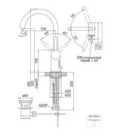 Bateria umywalkowa stojąca 29,3 cm z korkiem Steinberg 100 1500S czarny mat