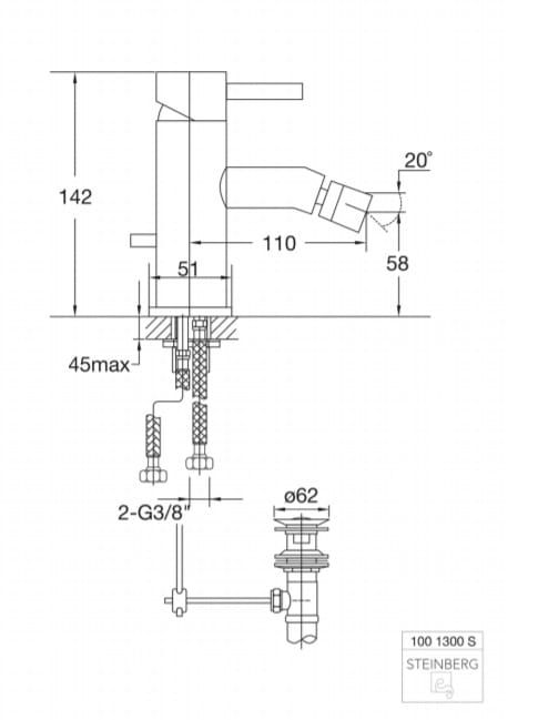 Bateria bidetowa stojąca 14,2 cm z korkiem Steinberg 100 1300S czarny mat