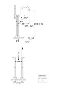 Bateria wannowa wolnostojąca 95 cm ze słuchawką prysznicową Steinberg 100 1162S czarny mat