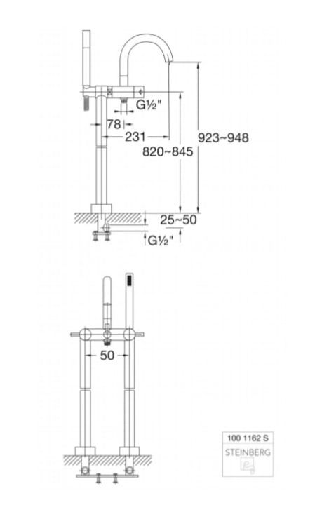 Bateria wannowa wolnostojąca 95 cm ze słuchawką prysznicową Steinberg 100 1162S czarny mat