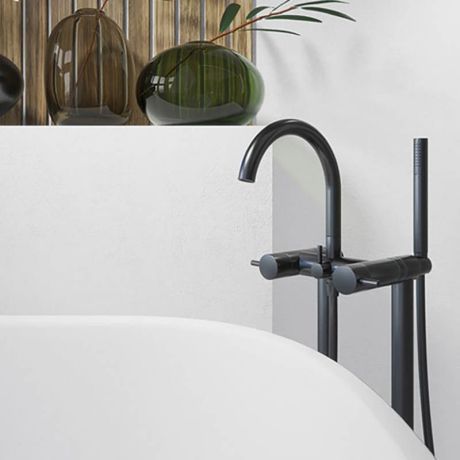 Przejdź do produktu Bateria wannowa wolnostojąca 95 cm ze słuchawką prysznicową Steinberg 100 1162S czarny mat