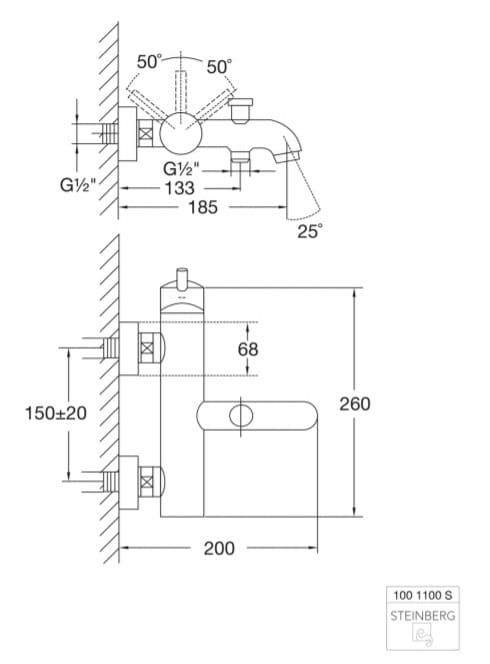 Bateria wannowa ścienna Steinberg 100 1100S czarny mat