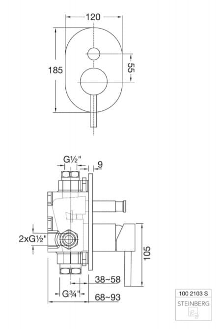 Bateria prysznicowa podtynkowa 12x18,5 cm Steinberg 100 2103S+010 2110 S czarny mat