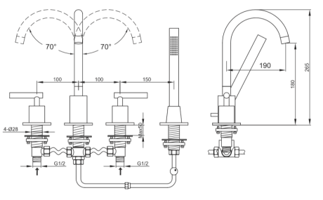 Przejdź do produktu Bateria wannowa 4-otworowa Kohlman Roxin QB240R chrom