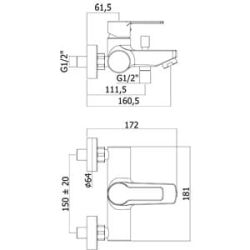 Bateria wannowa ścienna kompletna chrom Paffoni Red RED024CR