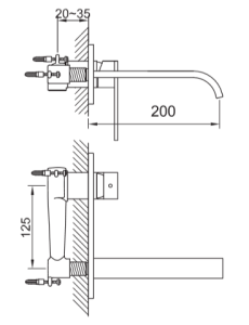Bateria umywalkowa podtynkowa 20 cm wylewka Kohlman Nexen-S SQW188U chrom rys. tech.