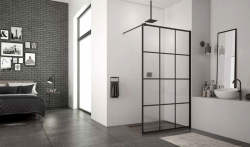 Kabina prysznicowa 120 cm typu walk-in z czarnymi profilami SanSwiss Black Line STR4P1-20675