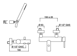 Bateria wannowa Giulini Futuro 6501-01 czarny mat rys.tech.