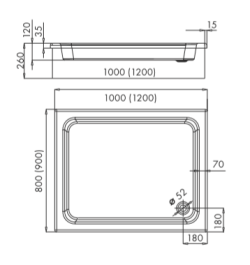 Brodzik prostokątny 80x100x26cm Schedpol Grawello 3.018 rys.tech.