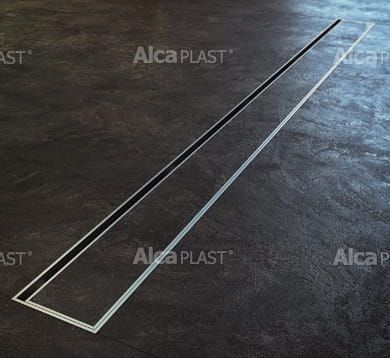 Odpływ liniowy niski APZ106 120 cm Alcaplast z ramką  Floor 1150 do wypełnienia kaflem widok na podłodze