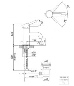 Bateria umywalkowa stojąca 14,9 cm z korkiem Steinberg 100 1000S czarny mat