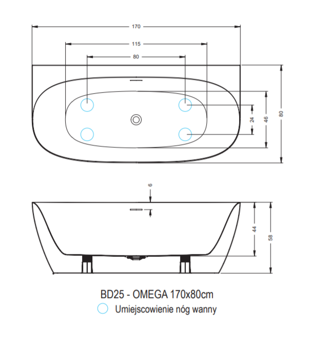 Wanna wolnostojąca przyścienna 170x80 cm Riho Omega B094001005 biały