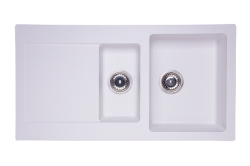 Zlewozmywak granitowy 1,5-komorowy 95x50 cm z baterią kuchenną w zestawie Darfor DG005+SN05B biały