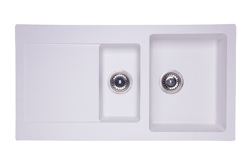 Zlewozmywak granitowy 1,5-komorowy 95x50 cm z baterią kuchenną w zestawie Darfor DG005+SN05B biały