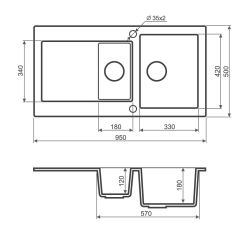Zlewozmywak granitowy 1,5-komorowy 95x50 cm Darfor DG005