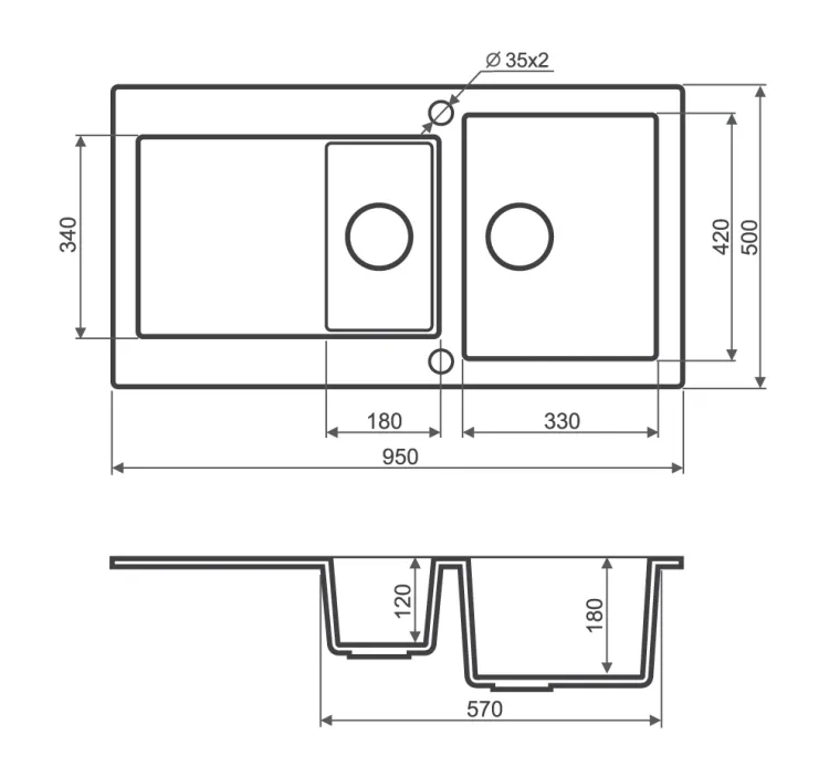 Zlewozmywak granitowy 1,5-komorowy 95x50 cm Darfor DG005