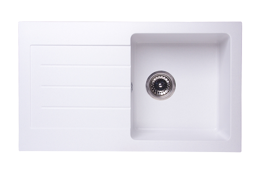 Zlewozmywak granitowy jednokomorowy 77x45 cm z baterią kuchenną Snake w komplecie Darfor DG015+SN05B biały