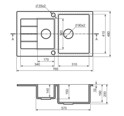 Zlewozmywak granitowy 1,5-komorowy 77x48 cm z baterią kuchenną w komplecie Darfor DG013+SN05C czarny