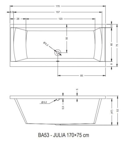Przejdź do produktu Wanna prostokątna Riho Julia 170x75 cm z hydromasażem Joy B011006005 biała akrylowa