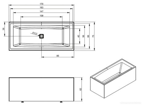 Przejdź do produktu Wanna prostokątna 170x75 cm Riho Still Square B100030005 prawa biały połysk