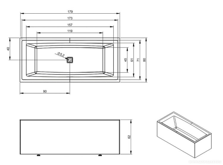 Wanna prostokątna 180x80 cm Riho Still Square Elite BD11