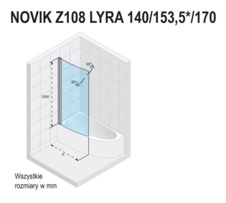 Przejdź do produktu Parawan nawannowy 90 cm Riho NOVIK Z108 Aryl G003039120 lewy chrom