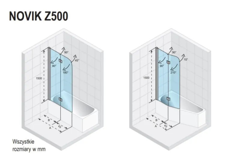 Parawan nawannowy 2-częściowy 90 cm Riho Novik Z500 GZT9200089 chrom