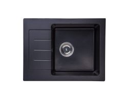 Zlewozmywak granitowy jednokomorowy 58x45 cm +bateria kuchenna Snake Darfor DG014+SN05C czarny
