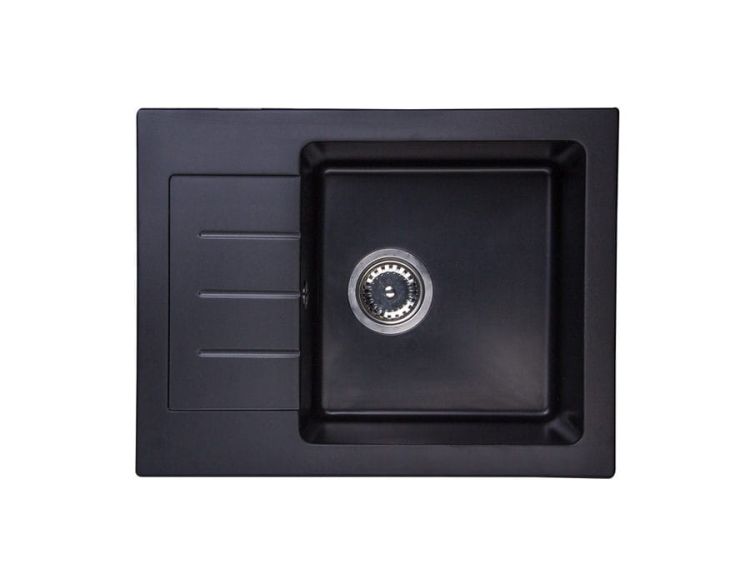 Zlewozmywak granitowy jednokomorowy 58x45 cm +bateria kuchenna Snake Darfor DG014+SN05C czarny