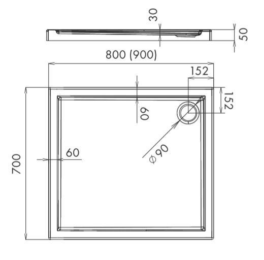 Brodzik prostokątny 70x80x5cm Schedpol Corrina 3.0253 rys.tech.