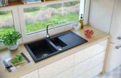 Zlewozmywak granitowy 1,5-komorowy 95x50 cm  Darfor DG005 czarny - bateria ze zdjęcia nie stanowi oferty