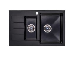 Zlewozmywak granitowy 1,5-komorowy 77x48 cm +bateria kuchenna w komplecie Darfor DG013+SN05C czarny