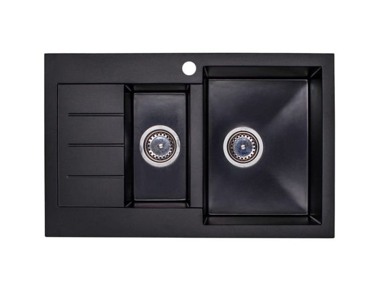 Zlewozmywak granitowy 1,5-komorowy 77x48 cm +bateria kuchenna w komplecie Darfor DG013+SN05C czarny