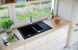 Zlewozmywak granitowy 1,5-komorowy 77x48 cm   Darfor DG013 czarny - bateria ze zdjęcia nie stanowi oferty