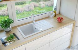 Zlewozmywak granitowy jednokomorowy 77x45 cm Darfor DG015 biały - bateria ze zdjęcia nie stanowi oferty