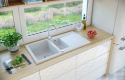 Zlewozmywak granitowy 1,5-komorowy 95x50 cm  Darfor DG005 biały - bateria ze zdjęcia nie stanowi oferty