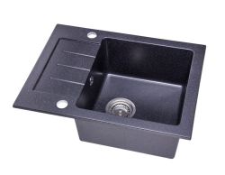 Zlewozmywak granitowy jednokomorowy 58x45 cm Darfor DG014 czarny nakrapiany