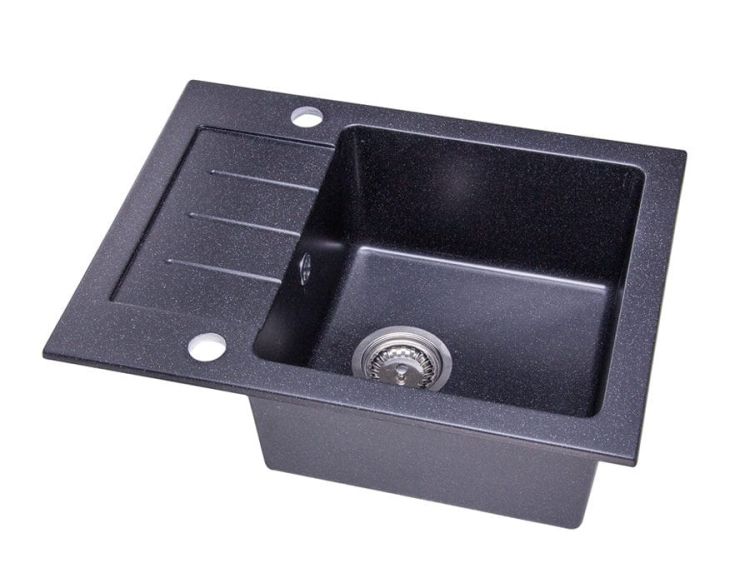 Zlewozmywak granitowy jednokomorowy 58x45 cm Darfor DG014 czarny nakrapiany