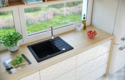 Zlewozmywak granitowy jednokomorowy 58x45 cm Darfor DG014 czarny nakrapiany