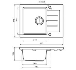 Zlewozmywak granitowy jednokomorowy 58x45 cm Darfor DG014 czarny