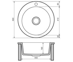 Zlewozmywak granitowy jednokomorowy okrągły 50x50 cm Darfor DG003 popiel
