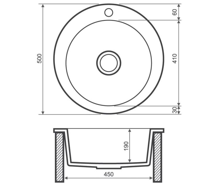 Zlewozmywak granitowy jednokomorowy okrągły 50x50 cm Darfor DG003 jasny beż